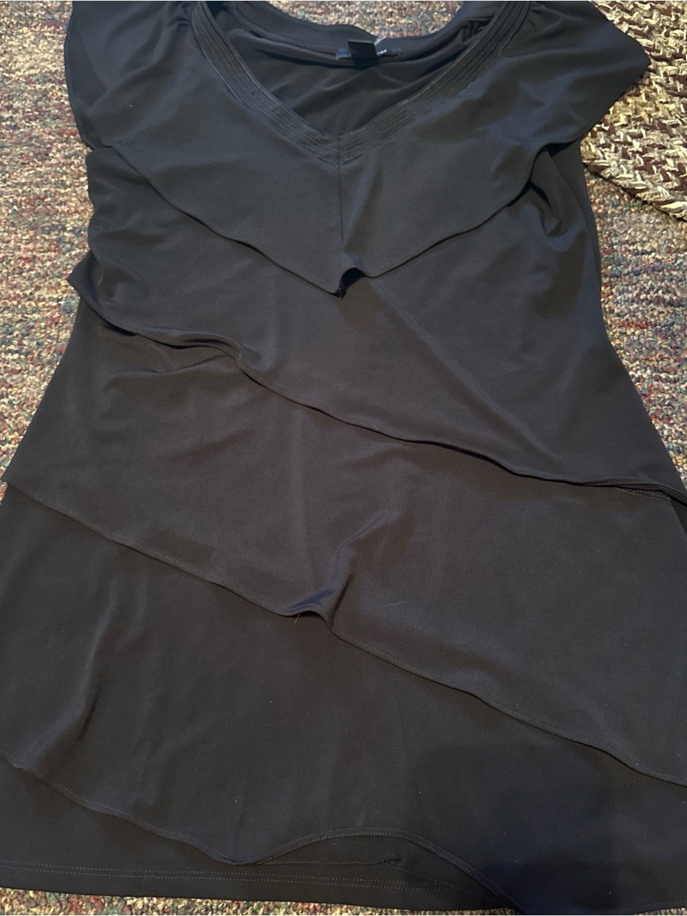 White House Black Market Black Asymmetrical Layered V-Neck Dress